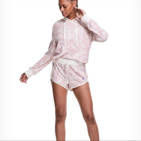 CHAMPION Cropped Hacci 2-piece Sleep Set Pink Beige Leopard/Chalk NWT XL - Picture 4 of 5